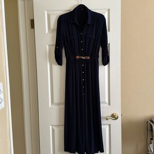 Ryan Michelle Navy Blue Maxi Shirt Dress